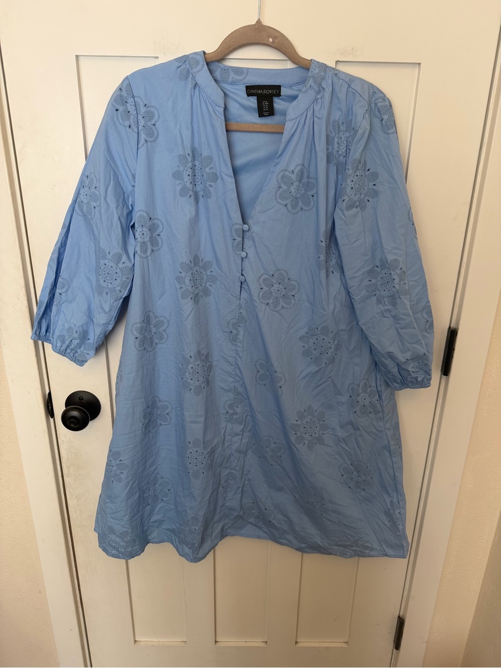 Cynthia Rowley Shift Dress blue Size Medium v-neck boho floral pockets - Picture 2 of 8